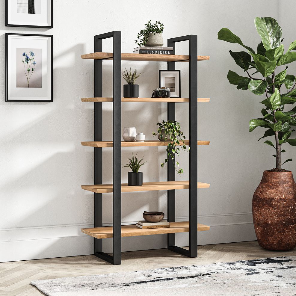 Maine Natural Solid Oak & Metal Open Bookcase 1
