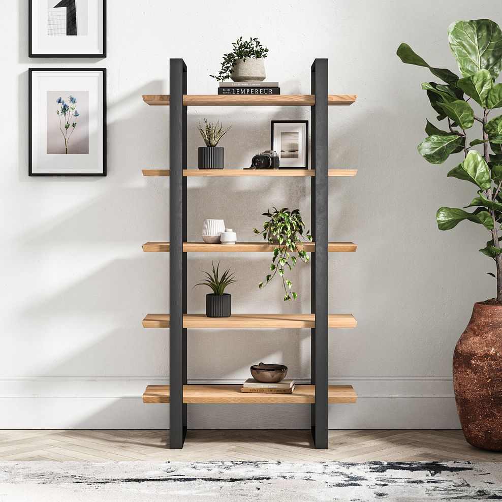 Maine Natural Solid Oak & Metal Open Bookcase 2