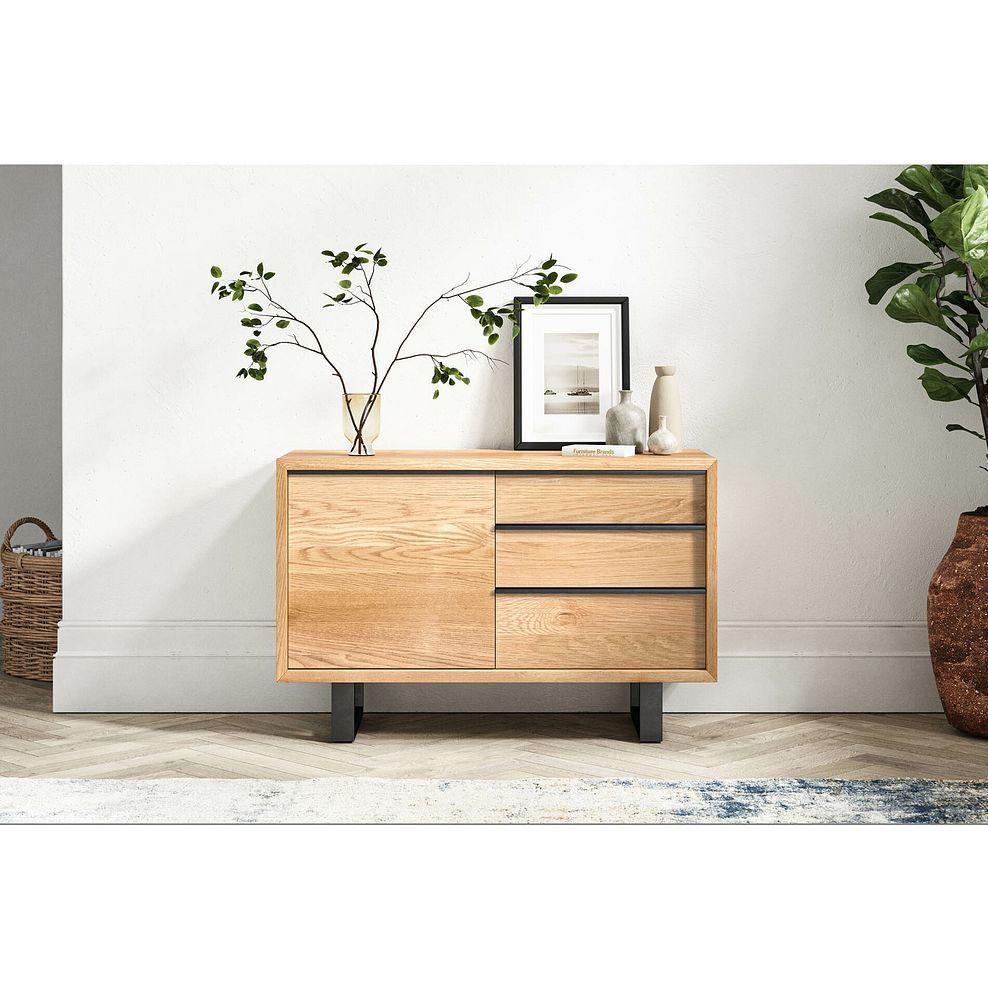 Maine Natural Solid Oak & Metal Small Sideboard 1