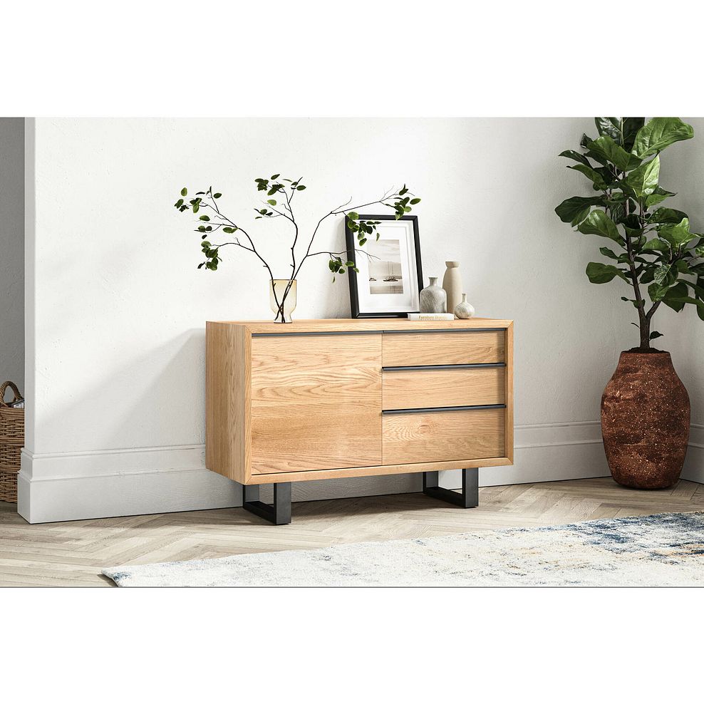 Maine Natural Solid Oak & Metal Small Sideboard 2