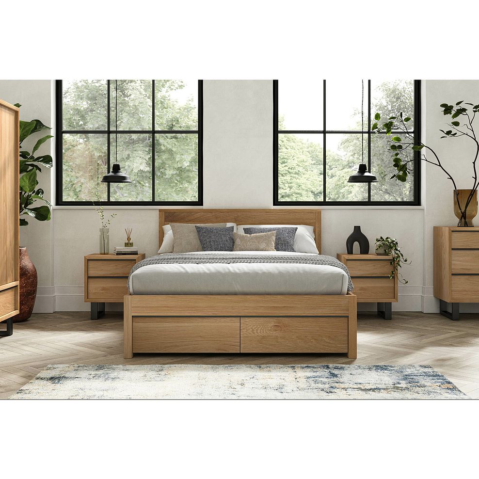 Maine Natural Solid Oak & Metal Storage Double Bed 3