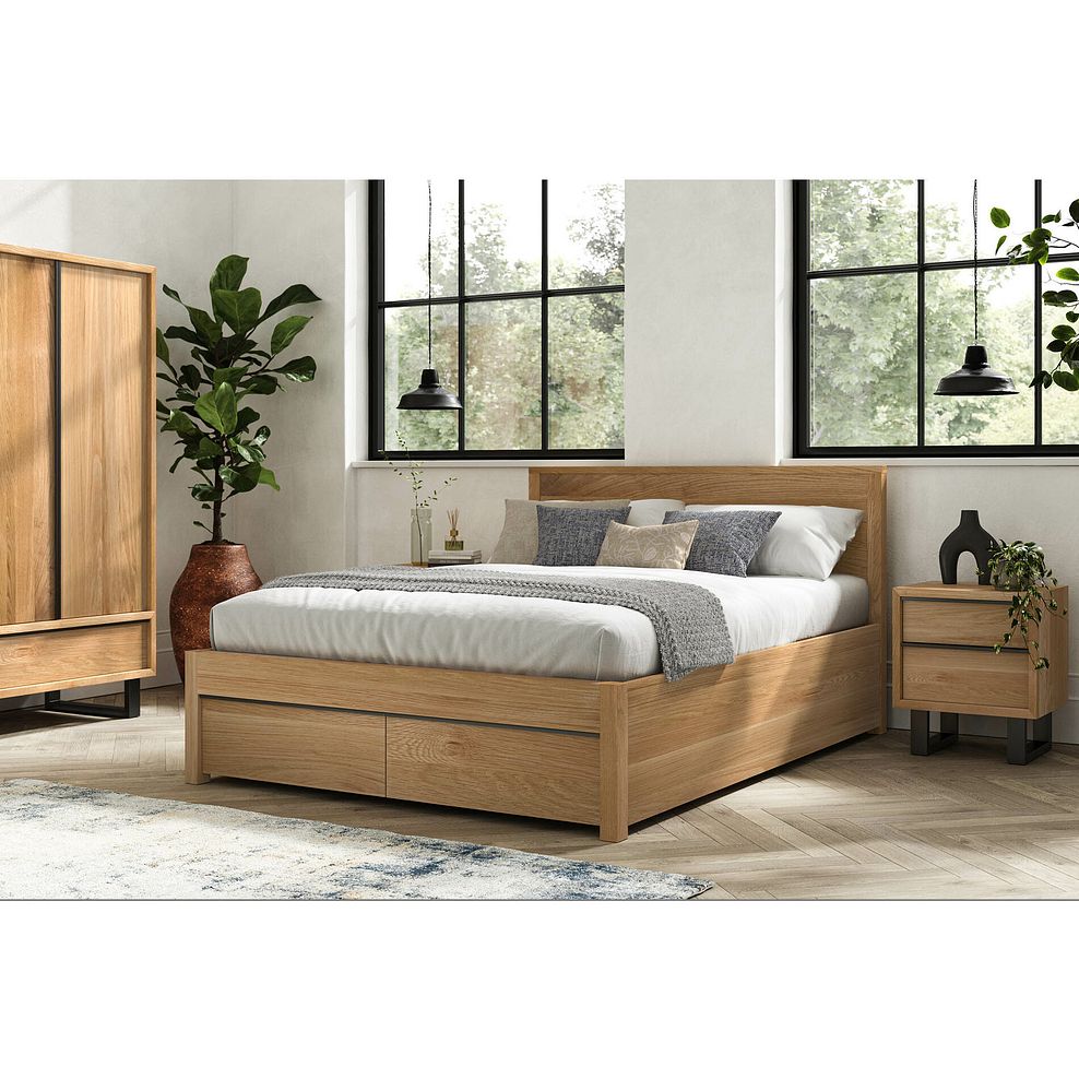 Maine Natural Solid Oak & Metal Storage Double Bed 1