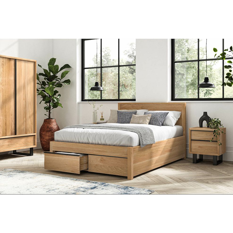 Maine Natural Solid Oak & Metal Storage Double Bed 2