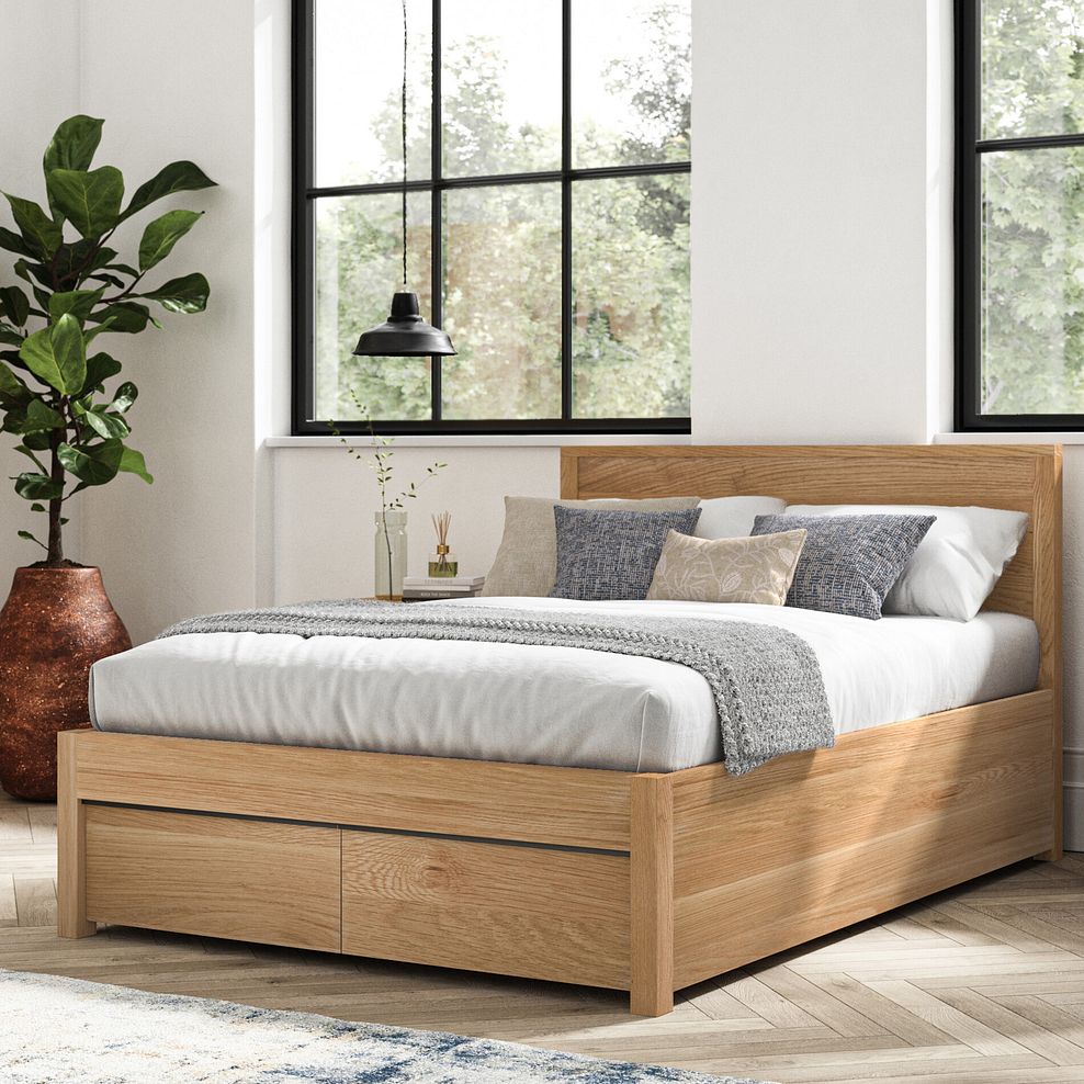 Maine Natural Solid Oak & Metal Storage Double Bed 1