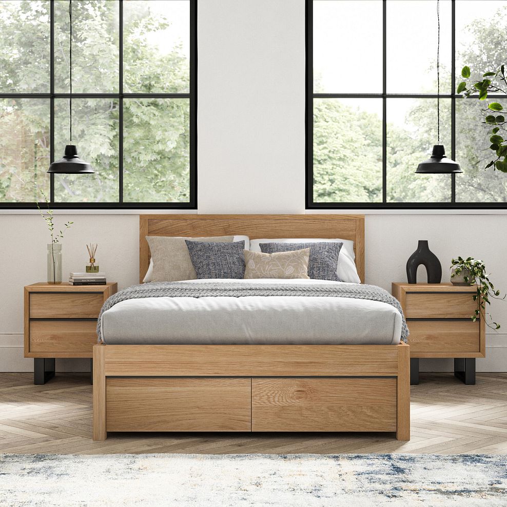 Maine Natural Solid Oak & Metal Storage Double Bed 3