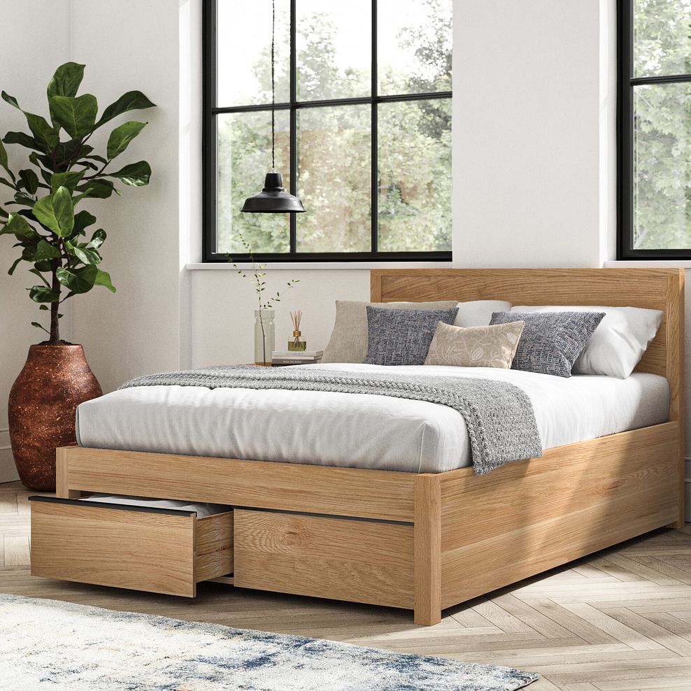 Maine Natural Solid Oak & Metal Storage Double Bed 2