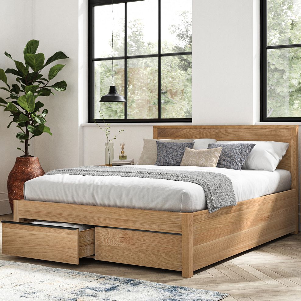 Maine Natural Solid Oak & Metal Storage King-size Bed 2