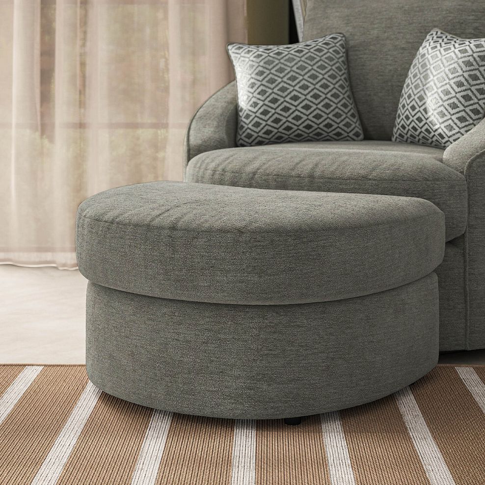 Malvern Half Moon Footstool in Olive Green fabric 1