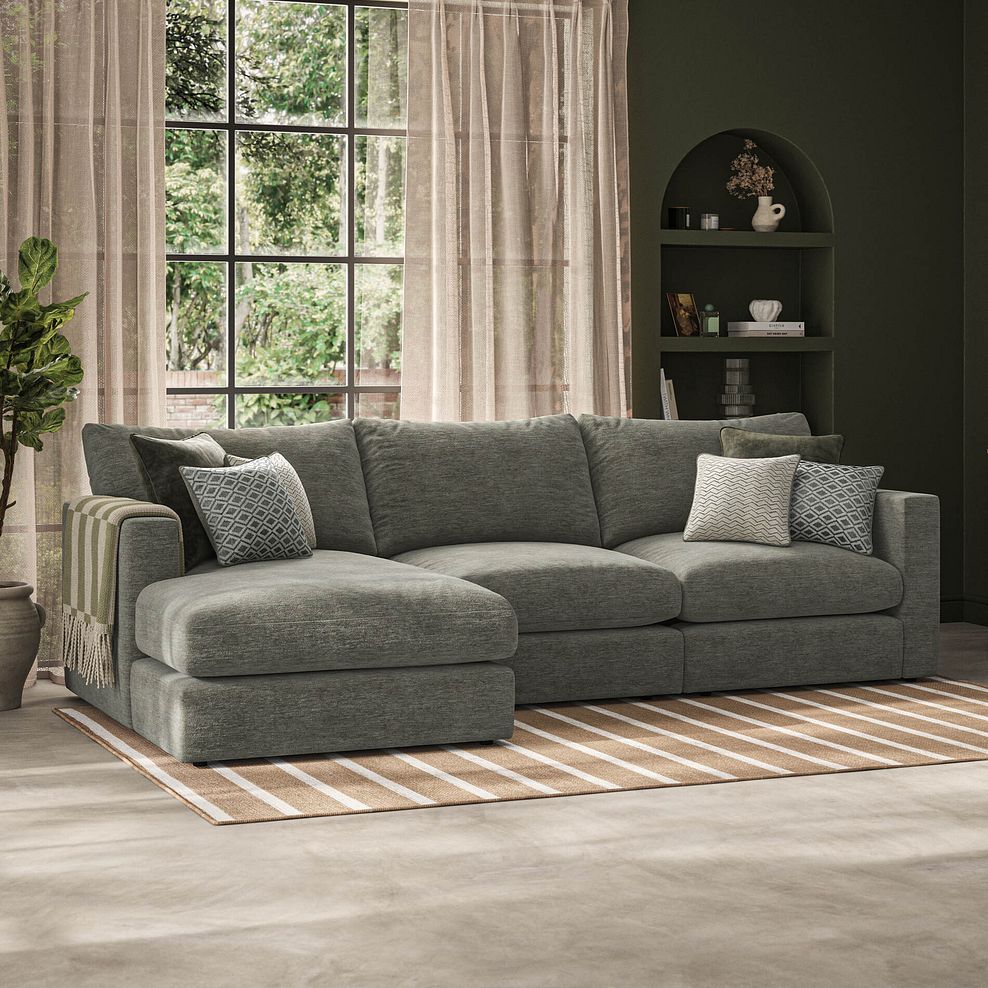 Malvern Modular 3 Seater Left Hand Chaise Sofa in Olive Green fabric - Group 14 1