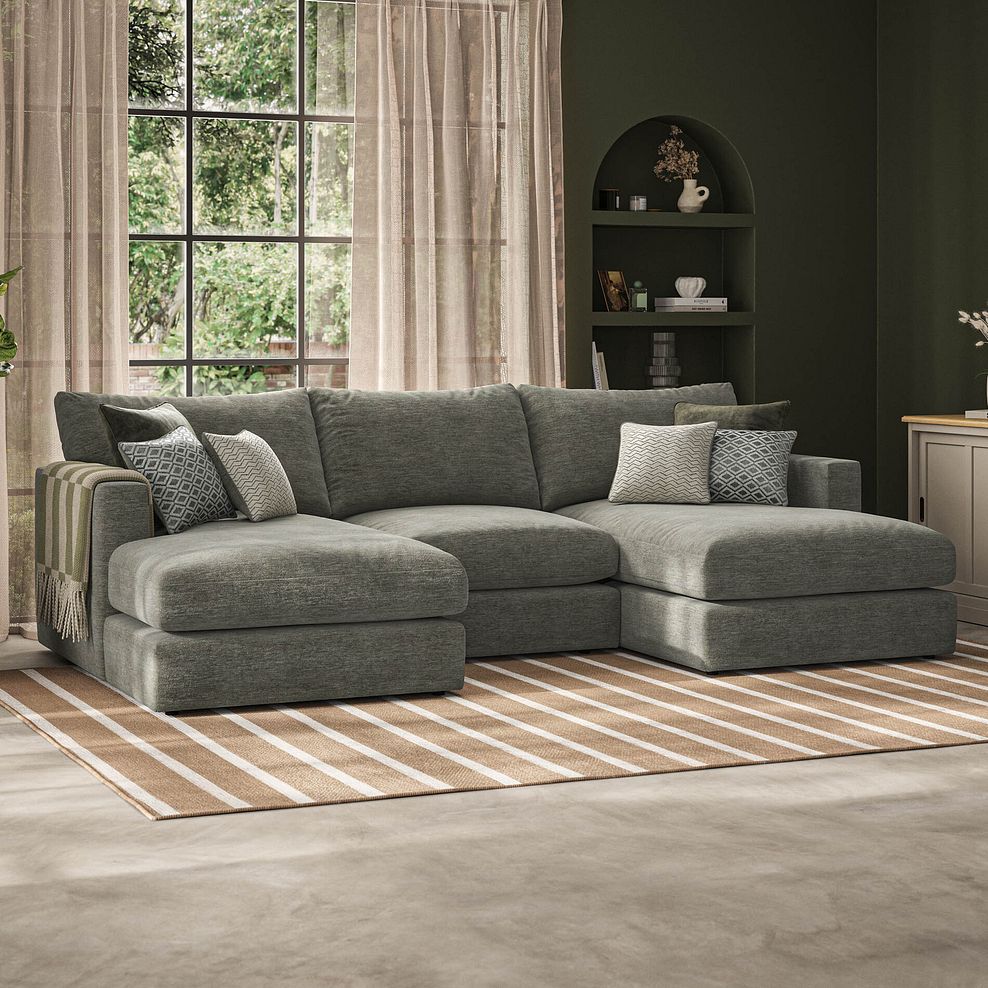 Malvern Modular 3 Seater U-Shape Chaise Sofa in Olive Green fabric - Group 16 1