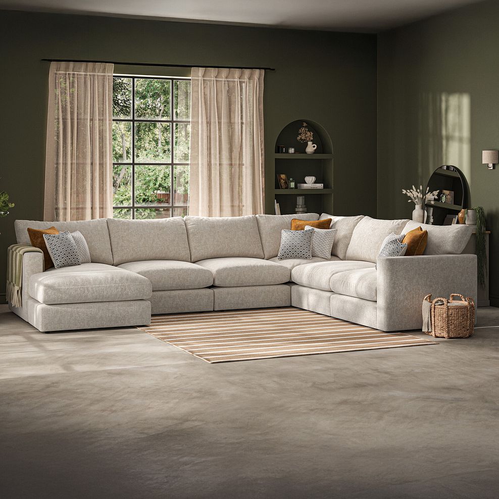 Malvern  Modular 6 Seater Left Hand Corner Sofa with Chaise in Beige fabric - Group 18 1