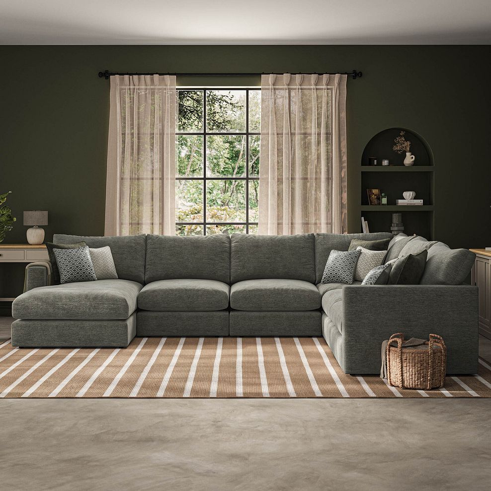 Malvern  Modular 6 Seater Left Hand Corner Sofa with Chaise in Olive Green fabric - Group 18 1