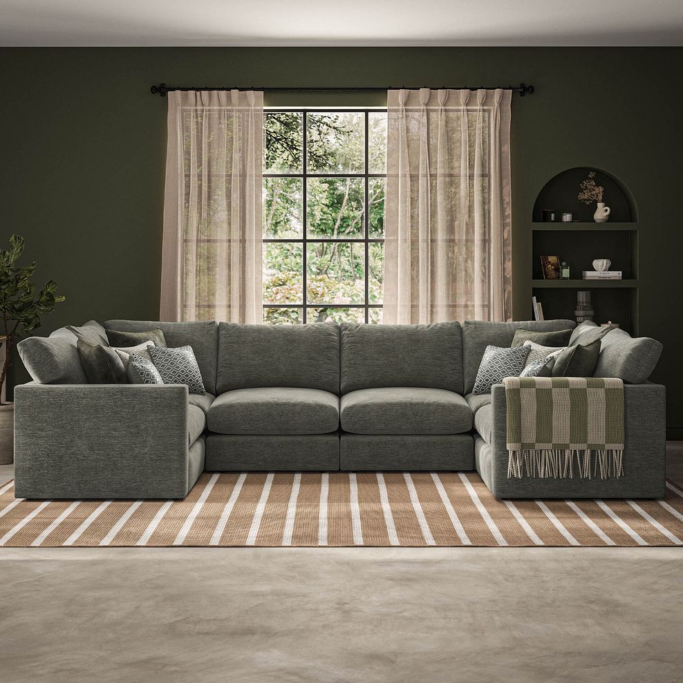 Malvern Small U-Shape Modular Corner Sofa in Olive Green fabric - Group 10 1