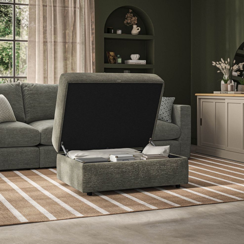 Malvern Storage Footstool in Olive Green fabric 1