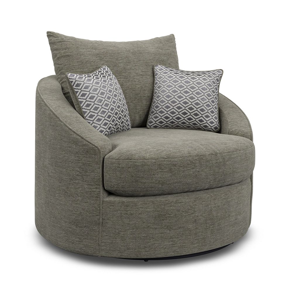 Malvern Swivel Cuddler Chair in Olive Green fabric 2