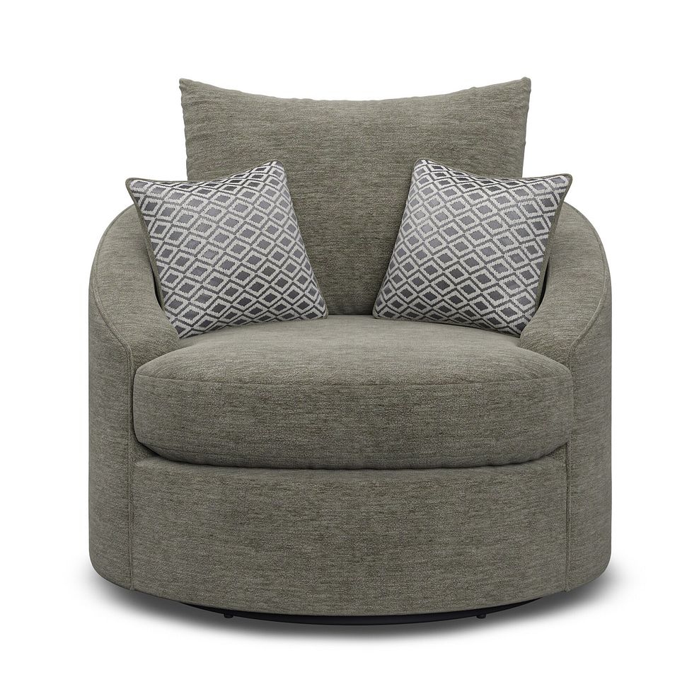 Malvern Swivel Cuddler Chair in Olive Green fabric 1