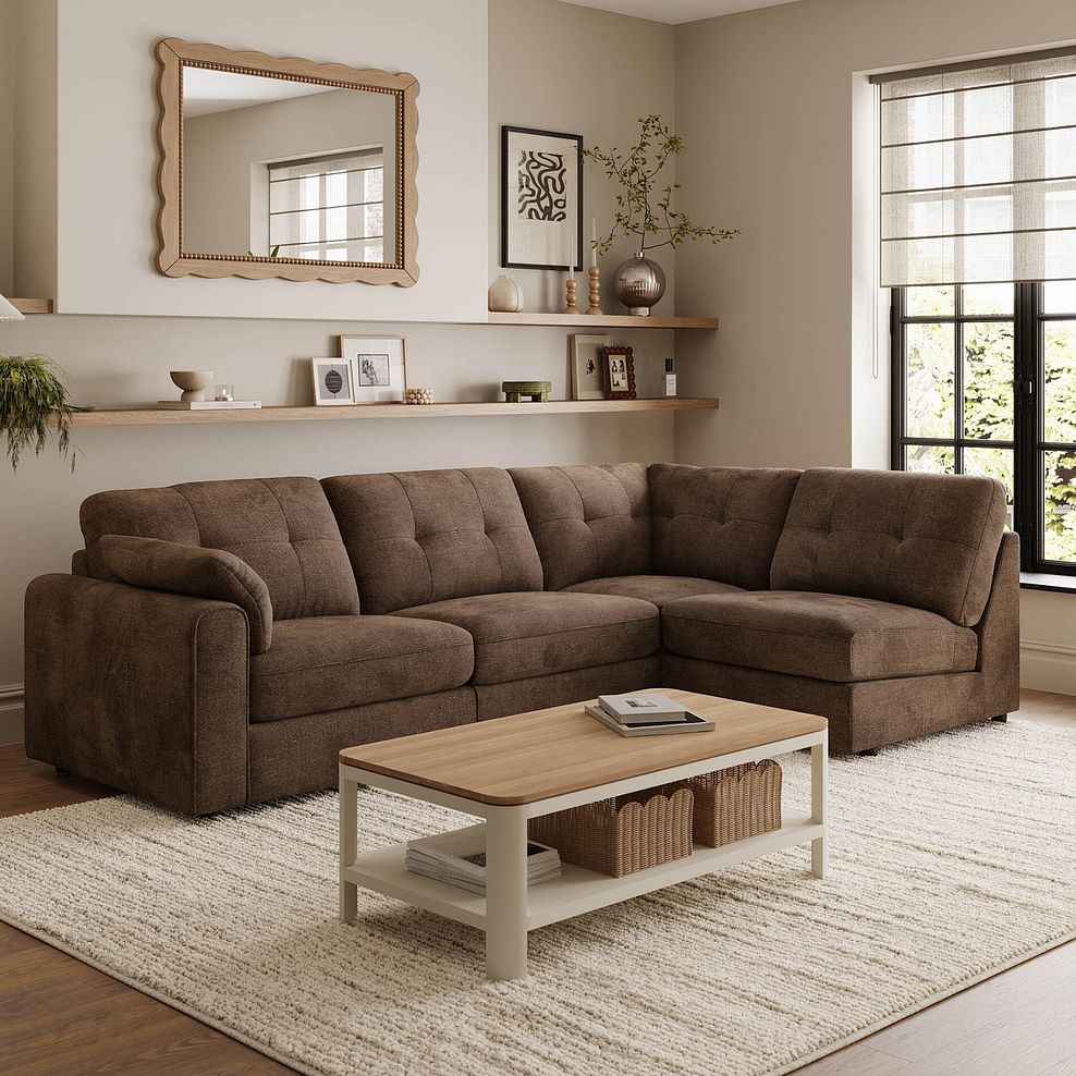 Marley 4 Seat Left Hand Modular Corner Sofa in Lila Chocolate Fabric - Group 4 1