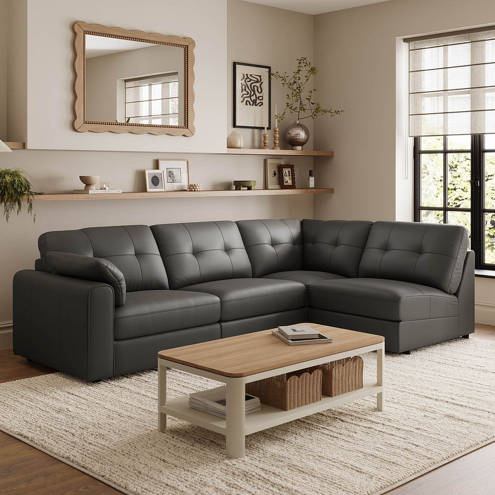 Marley 4 Seat Left Hand Modular Corner Sofa in Oslo Storm Leather - Group 4 1