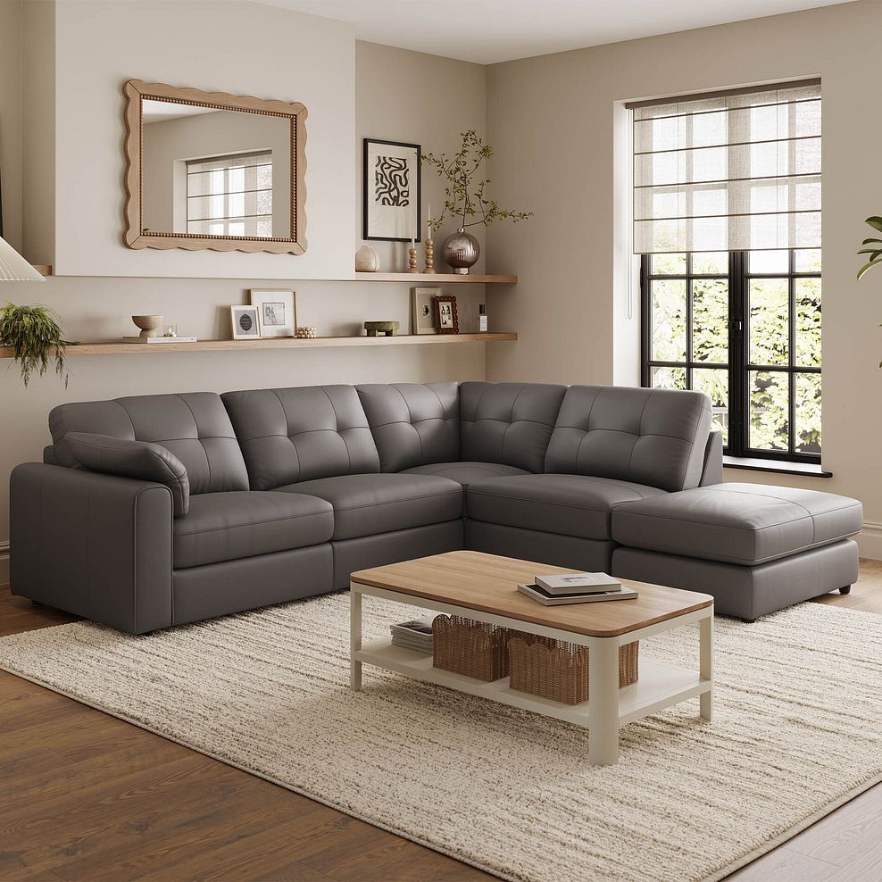 Marley 4 Seat Modular Left Hand Corner Sofa in Oslo Elephant Grey Leather -  Group 4  1