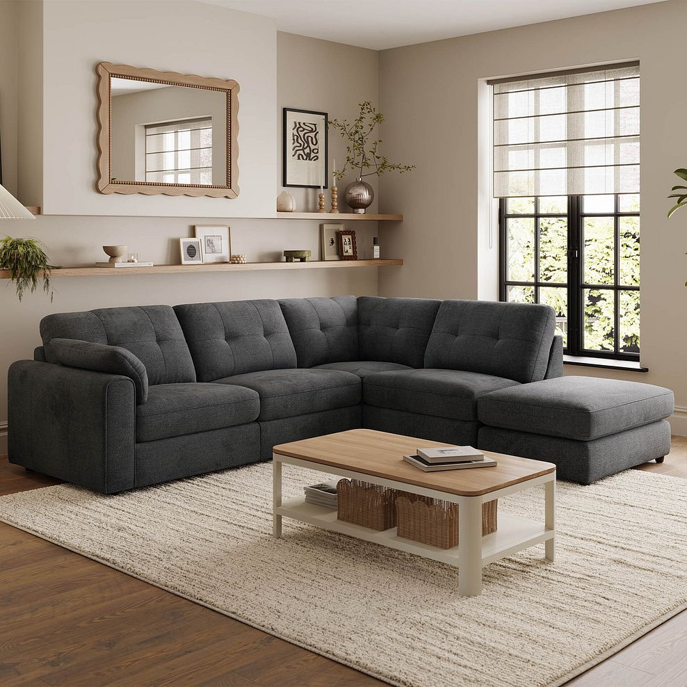 Marley 4 Seat Modular Open End Left Hand Corner Sofa in Lila Charcoal Fabric -  Group 4 FOOT 1