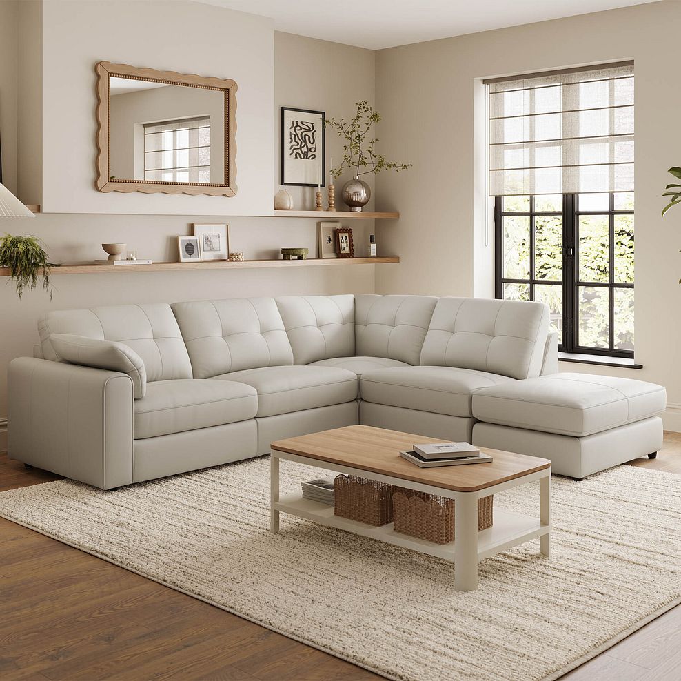 Marley 4 Seat Modular Open End Left Hand Corner Sofa in Oslo Bone China Leather -  Group 4 FT 1