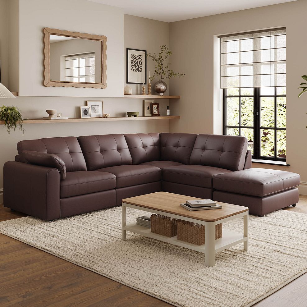 Marley 4 Seat Modular Open End Left Hand Corner Sofa in Oslo Chestnut Leather -  Group 4 FOOT 1