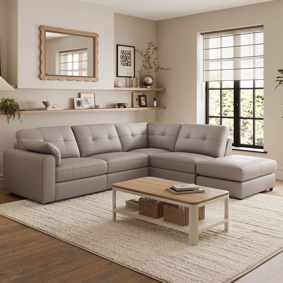 Marley 4 Seat Modular Open End Left Hand Corner Sofa in Oslo Oyster Leather -  Group 4 FOOT 1