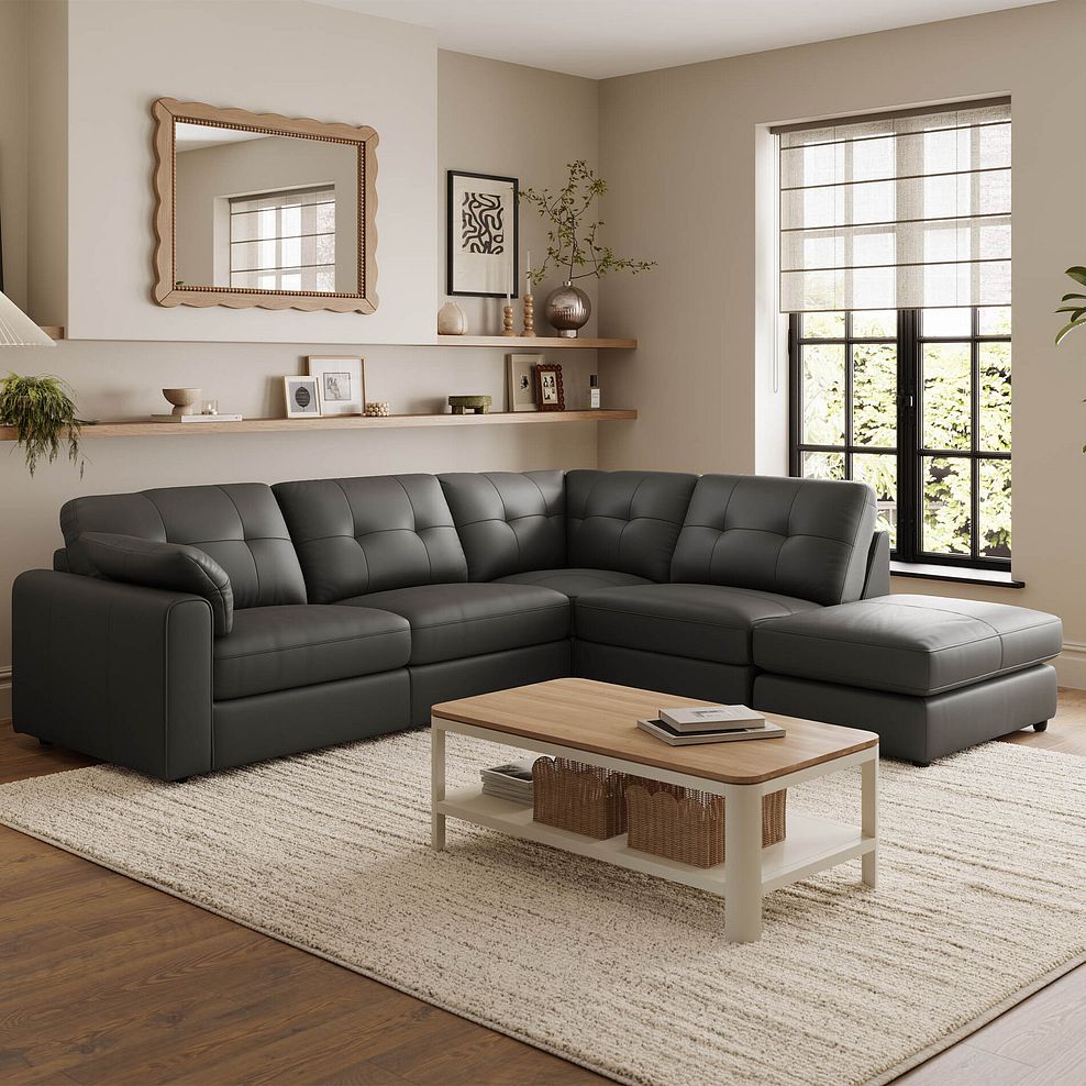 Marley 4 Seat Modular Open End Left Hand Corner Sofa in Oslo Storm Leather -  Group 4 FOOT 1