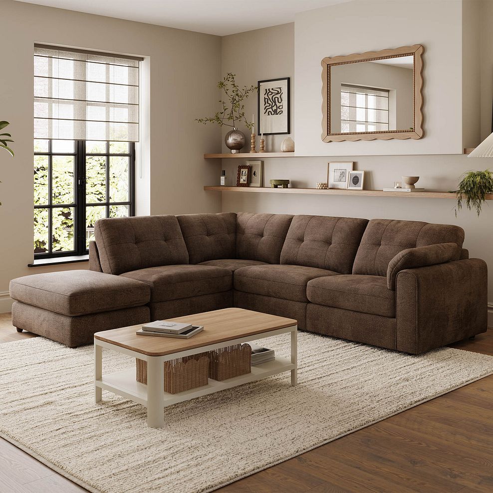 Marley 4 Seat Modular Open End Right Hand Corner Sofa in Lila Chocolate Fabric -Group 5 FOOT 1