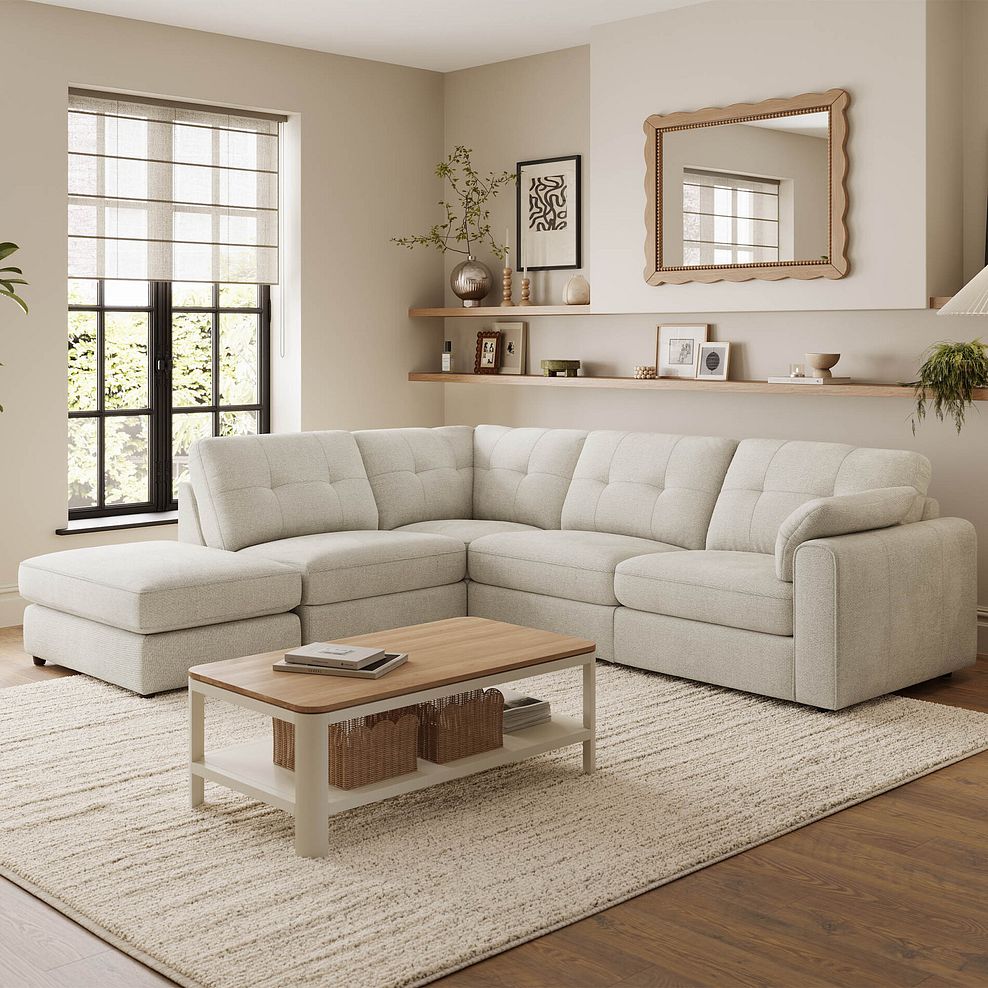 Marley 4 Seat Modular Open End Right Hand Corner Sofa in Lila Ivory Fabric -Group 5 FOOT 1