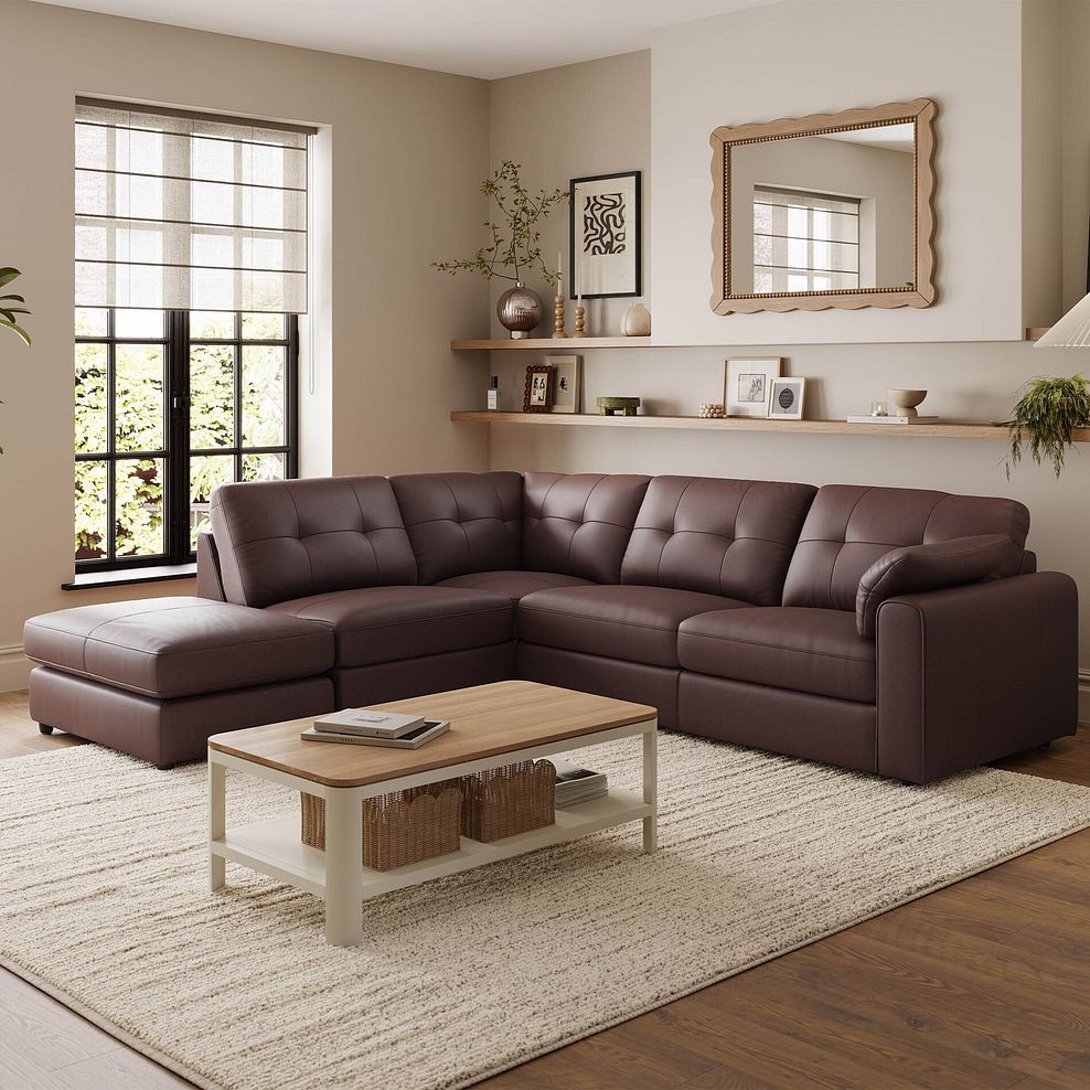 Marley 4 Seat Modular Open End Right Hand Corner Sofa in Oslo Chestnut Leather -Group 5 FOOT 1