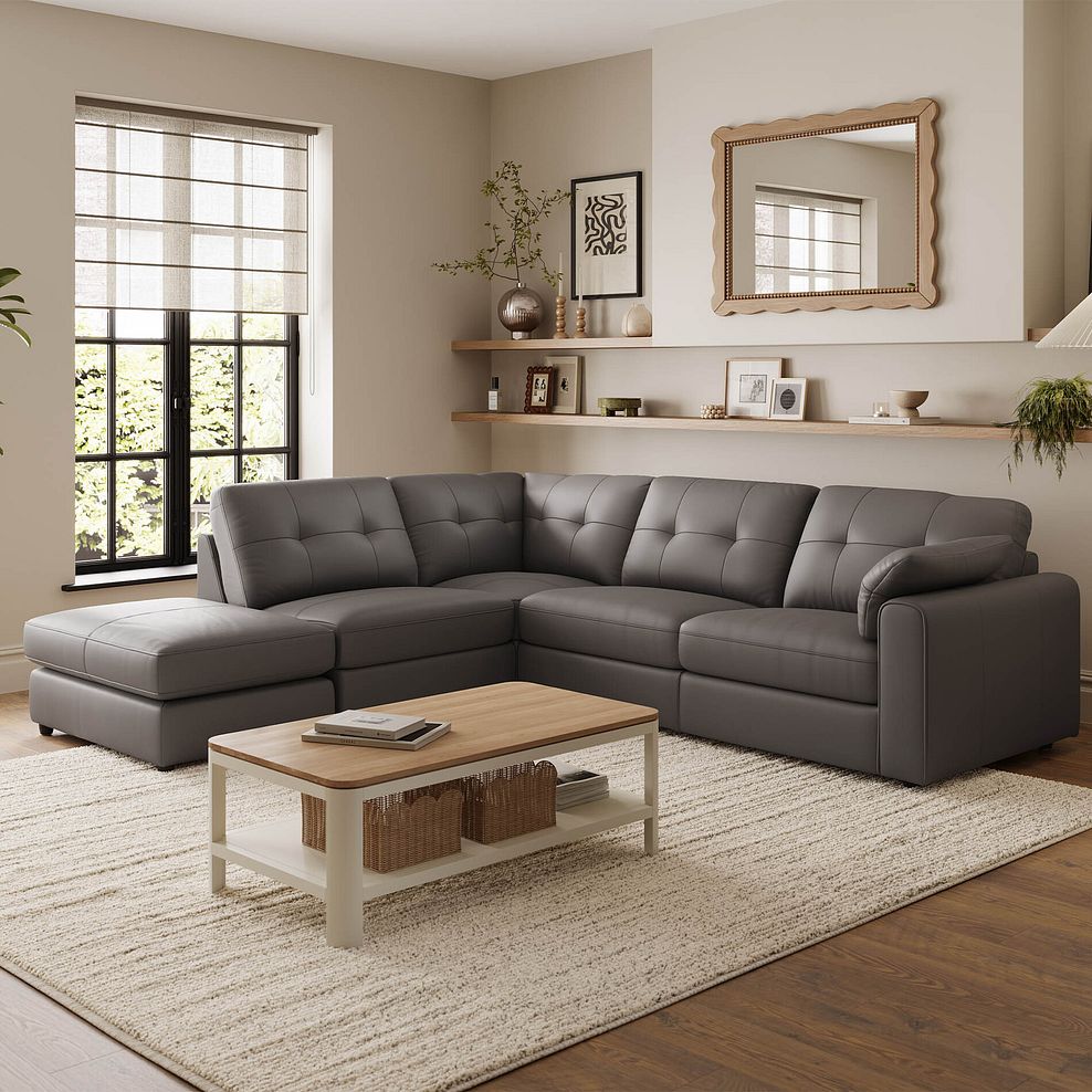 Marley 4 Seat Modular Open End Right Hand Corner Sofa in Oslo Elephant Grey Leather -Group 5 FOOT 1