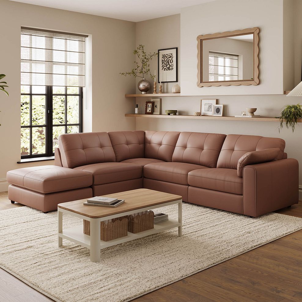 Marley 4 Seat Modular Open End Right Hand Corner Sofa in Oslo Mocha Mouse Leather -Group 5 FOOT 1