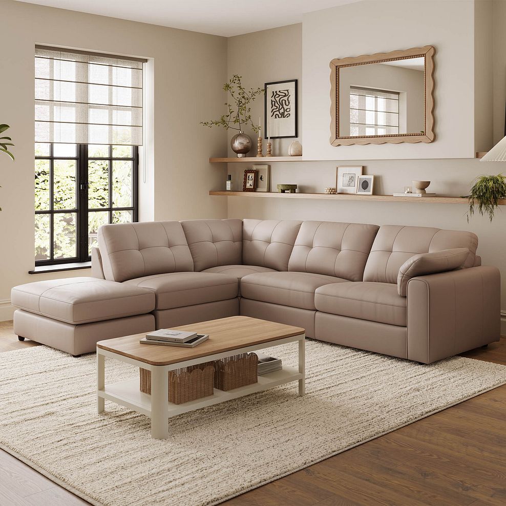 Marley 4 Seat Modular Open End Right Hand Corner Sofa in Oslo Mushroom Leather -Group 5 FOOT 1