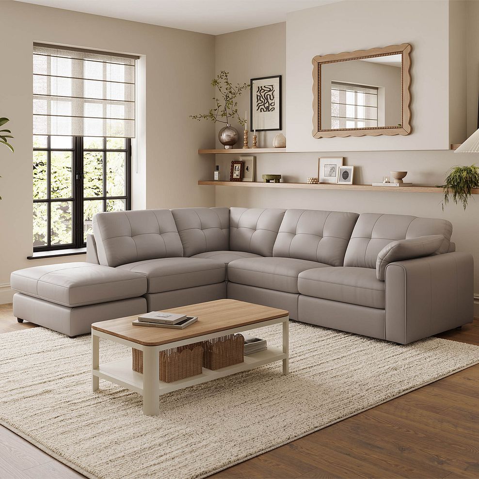 Marley 4 Seat Modular Open End Right Hand Corner Sofa in Oslo Oyster Leather -Group 5 FOOT 1
