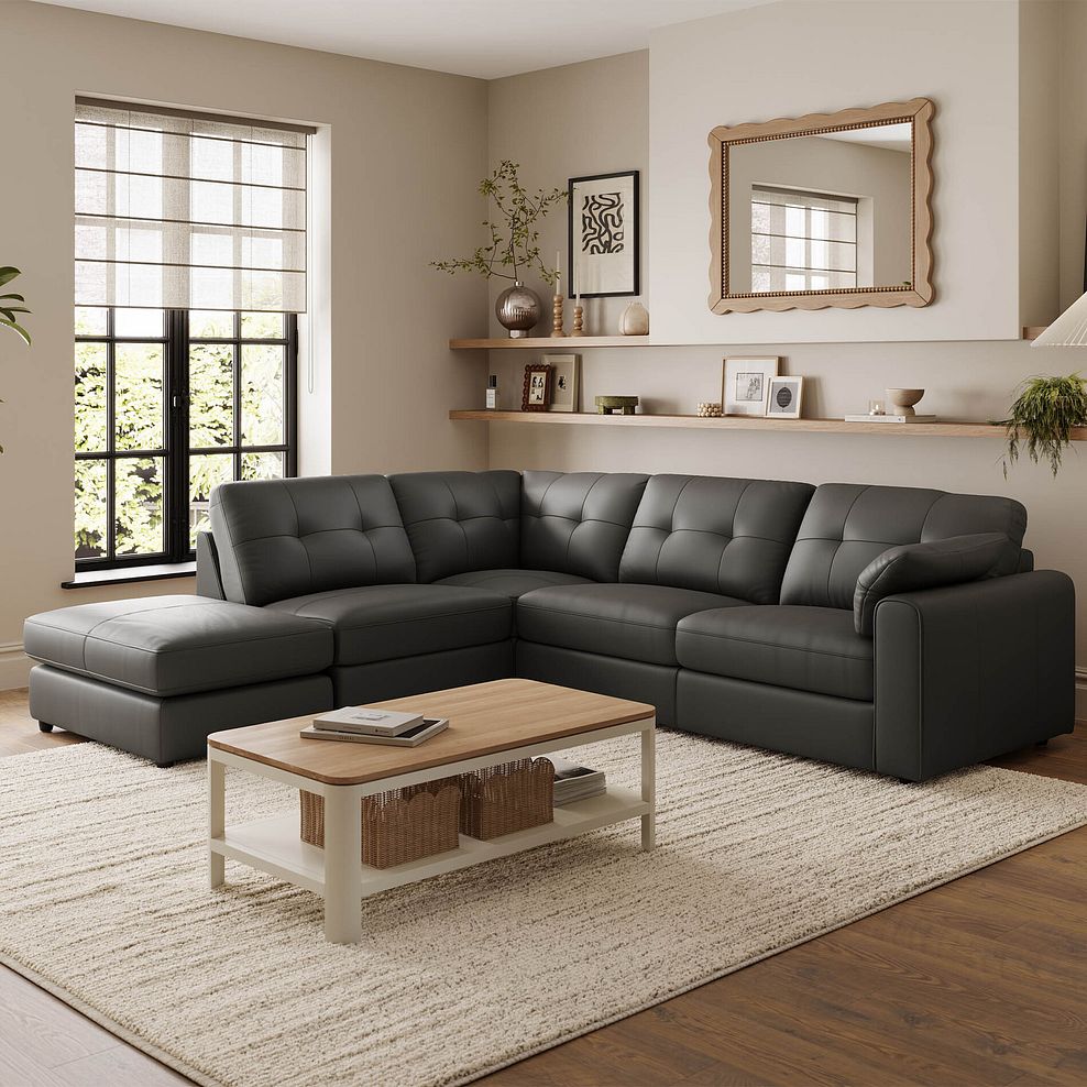 Marley 4 Seat Modular Open End Right Hand Corner Sofa in Oslo Storm Leather -Group 5 FOOT 1