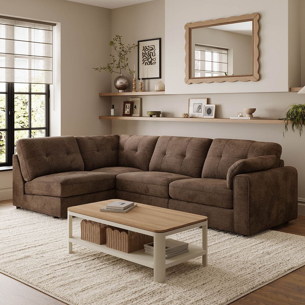 Marley 4 Seat Right Hand Modular Corner Sofa in Lila Chocolate Fabric - Group 5 1