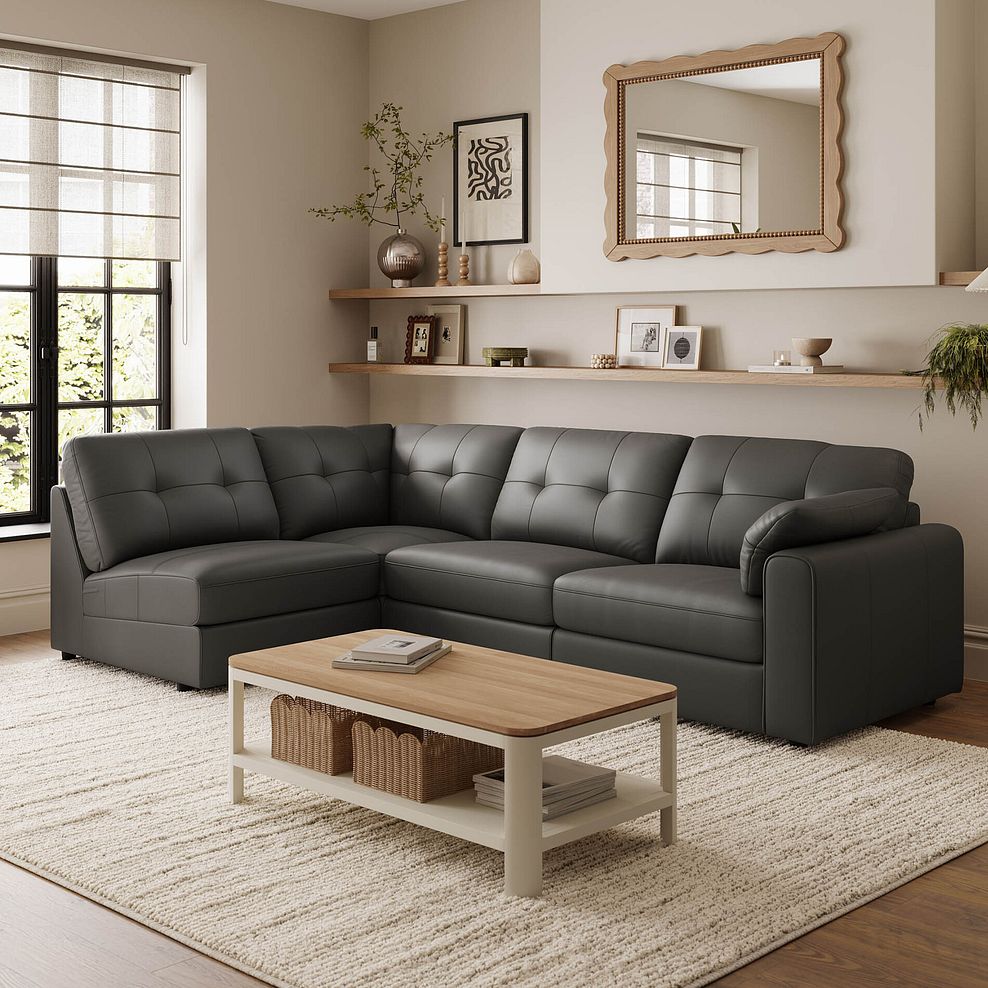 Marley 4 Seat Right Hand Modular Corner Sofa in Oslo Storm Leather - Group 5 1