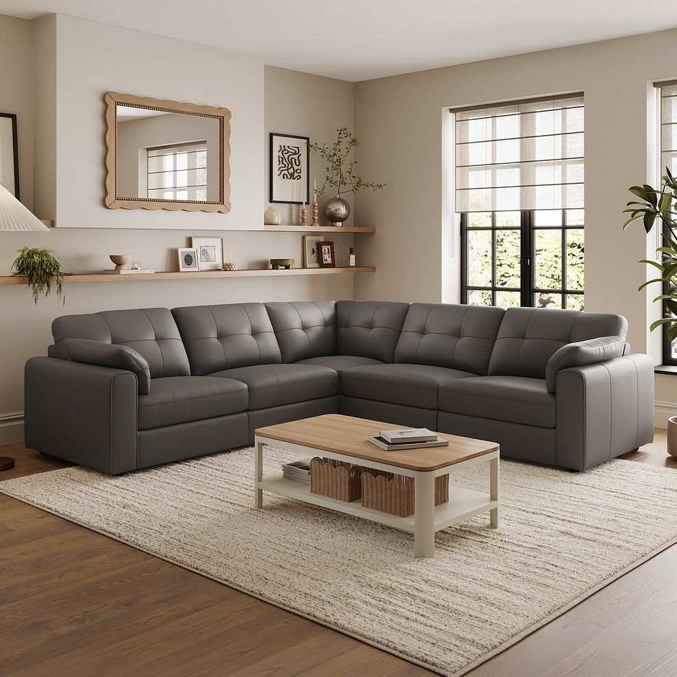 Marley 5 Seat Modular Corner Sofa in Oslo Elephant Grey Leather - Group 3 1