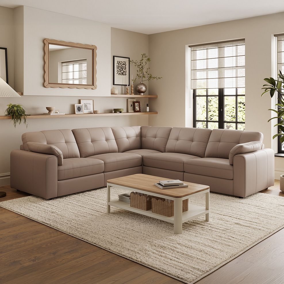 Marley 5 Seat Modular Corner Sofa in Oslo Mushroom Leather - Group 3 1