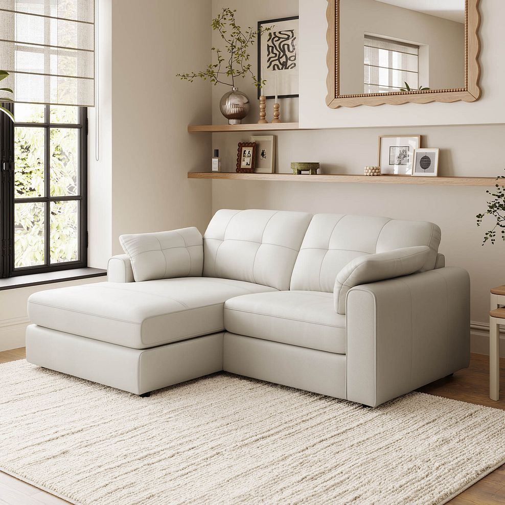 Marley Modular 2 Seater Left Hand Compact Chaise Sofa in Oslo Bone China Leather - Group 12 1