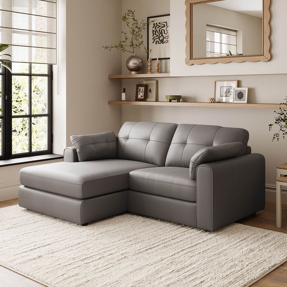 Marley Modular 2 Seater Left Hand Compact Chaise Sofa in Oslo Elephant Grey Leather - Group 12 1