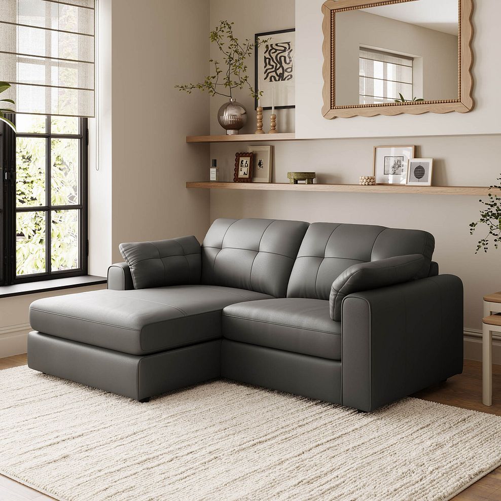 Marley Modular 2 Seater Left Hand Compact Chaise Sofa in Oslo Storm Leather - Group 12 1
