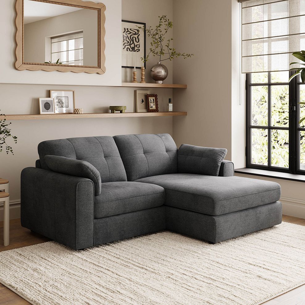 Marley Modular 2 Seater Right Hand Compact Chaise Sofa in Lila Charcoal Fabric - Group 13 1