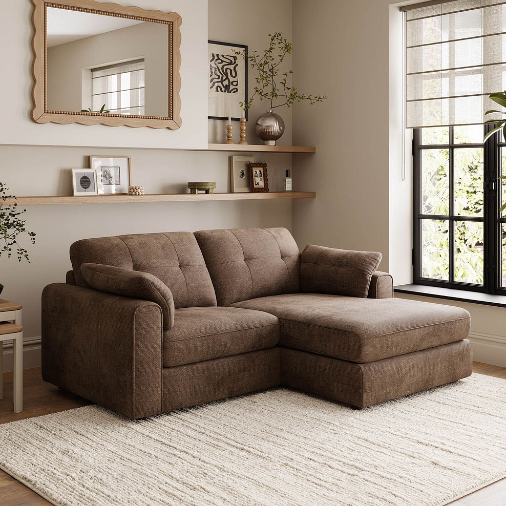 Marley Modular 2 Seater Right Hand Compact Chaise Sofa in Lila Chocolate Fabric - Group 13 1