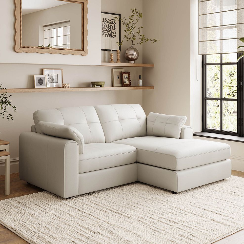 Marley Modular 2 Seater Right Hand Compact Chaise Sofa in Oslo Bone China Leather - Group 13 1