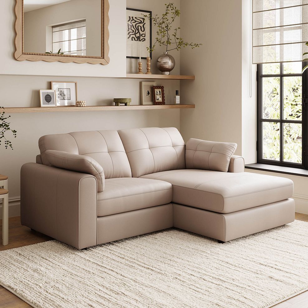 Marley Modular 2 Seater Right Hand Compact Chaise Sofa in Oslo Mushroom Leather - Group 13 1
