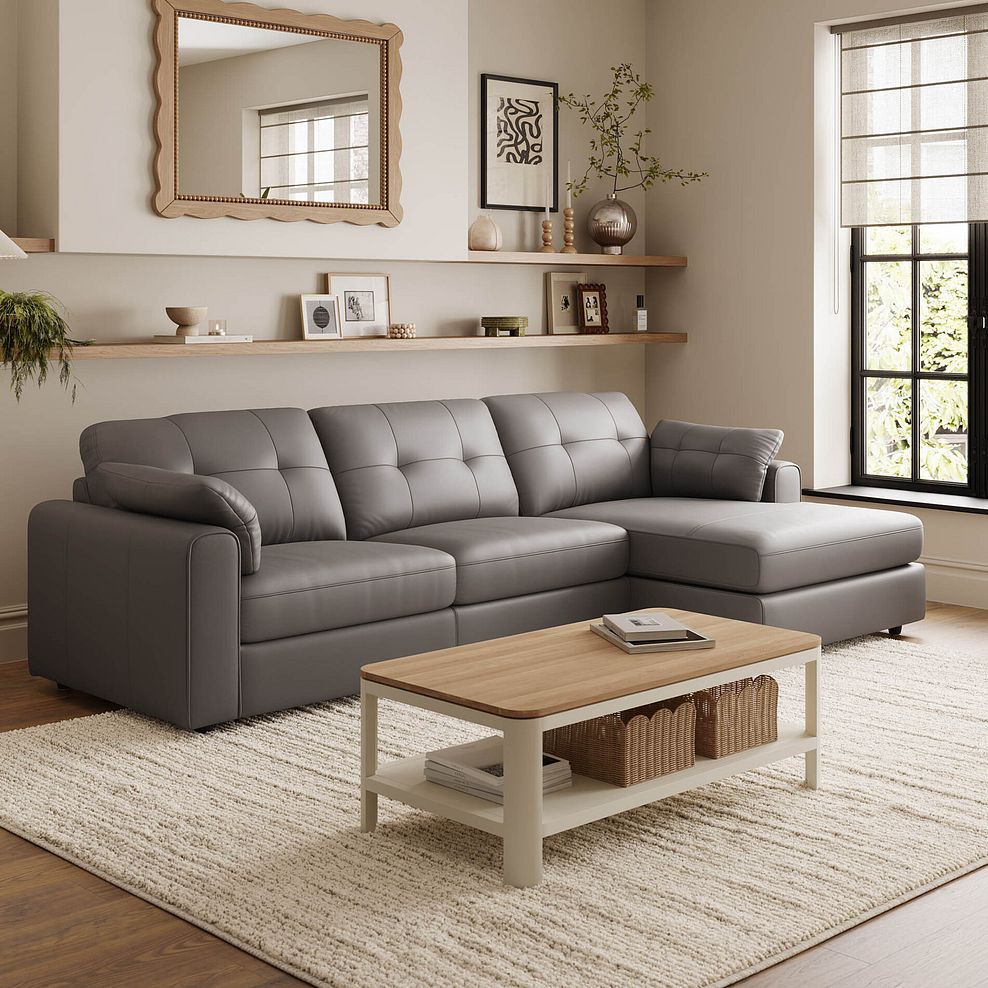 Marley Modular 3 Seater Right Hand Chaise Sofa in Oslo Elephant Grey Leather - Group 15 1