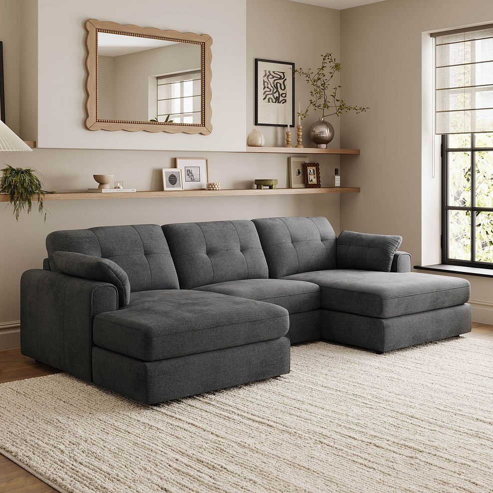 Marley Modular 3 Seater U-Shape Chaise Sofa in  Lila Charcoal Fabric- Group 16 1