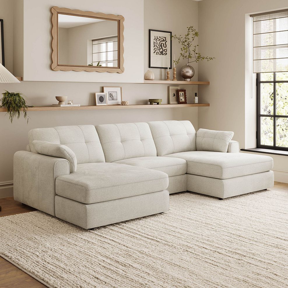 Marley Modular 3 Seater U-Shape Chaise Sofa in Lila Ivory Fabric - Group 16 1